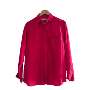 Silk Button Blouse Red Minimalist Classic Lightweight Top
